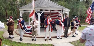 Members of the Sons of the American Revolution Jacksonville chapter dress in period costumes for a historical commemoration event. The chapter hosts several events throughout the year to promote patriotism and preserve American history. Photos courtesy Jacksonville Chapter of the Sons of the American Revolution