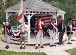Members of the Sons of the American Revolution Jacksonville chapter dress in period costumes for a historical commemoration event. The chapter hosts several events throughout the year to promote patriotism and preserve American history. Photos courtesy Jacksonville Chapter of the Sons of the American Revolution