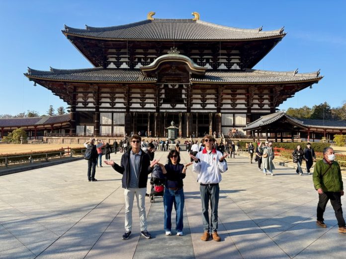 Jacob Kovalcik, Juliana Durr and Trey Bunn, from left, at a temple. Submitted photo