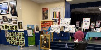 Students work on a collaborative art piece during Ocean Palms Elementary's Family Night. Photo courtesy Ocean Palms Elementary PTO
