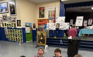 Students work on a collaborative art piece during Ocean Palms Elementary's Family Night. Photo courtesy Ocean Palms Elementary PTO