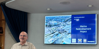 Project Manager Glen Akramoff discusses construction plans for the Fernandina Beach marina redevelopment during a stakeholder meeting Tuesday. Photo by Kate Kimmel/Nassau NewsLine