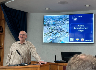 City outlines timeline for marina redevelopment as construction nears Project Manager Glen Akramoff discusses construction plans for the Fernandina Beach marina redevelopment during a stakeholder meeting Tuesday. Photo by Kate Kimmel/Nassau NewsLine