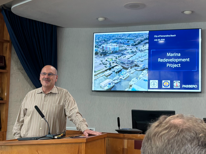 glenn Project Manager Glen Akramoff discusses construction plans for the Fernandina Beach marina redevelopment during a stakeholder meeting Tuesday. Photo by Kate Kimmel/Nassau NewsLine