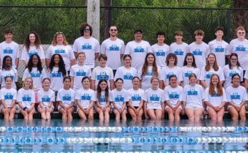The First Coast Y FLYERS Competitive Team gathers for a group photo. Photo courtesy First Coast YMCA