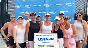 A women's USTA Florida Adult 40 & Over League 4.5 team celebrates winning the 2026 Sectional Championship. Photo courtesy of First Coast YMCA