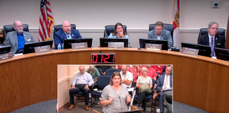 Agnes Lyden of Fernandina Beach addresses the Nassau County Board of County Commissioners on Sept. 28, speaking out against reduced library services and emphasizing their importance in bridging the digital divide for families. Photo courtesy Nassau County Board of County Commissioners