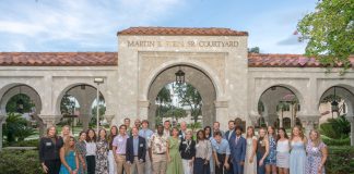 The inaugural class of Jones Fellows gathers with mentors, members of the Jones family and School leadership at the Welcome Dinner marking the launch of the Jones Fellows Program. Photo courtesy The Bolles School