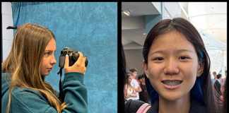 Left to right, Landrum Middle School photographer Alexia Heflin prepares for a photo shoot; Editor-in-Chief Sasha Qu Yan of Landrum Middle School's yearbook staff.